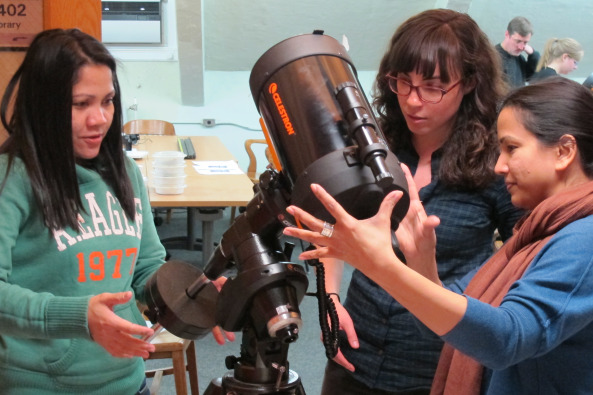 Working with the teachers to set up the telescope